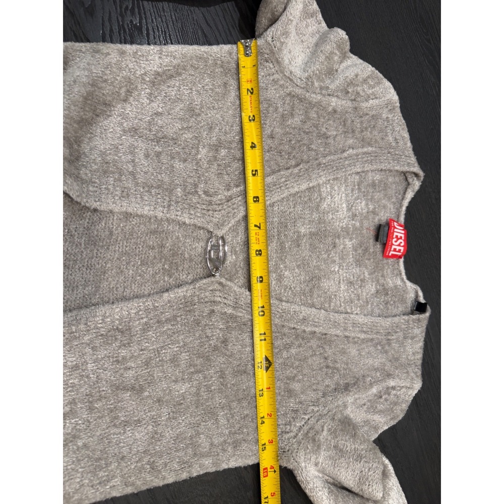 Diesel Womens Grey Fuzzy Knit Maxi Duster Cardigan Metal D Logo Buckle Size S‎ - Picture 5 of 12